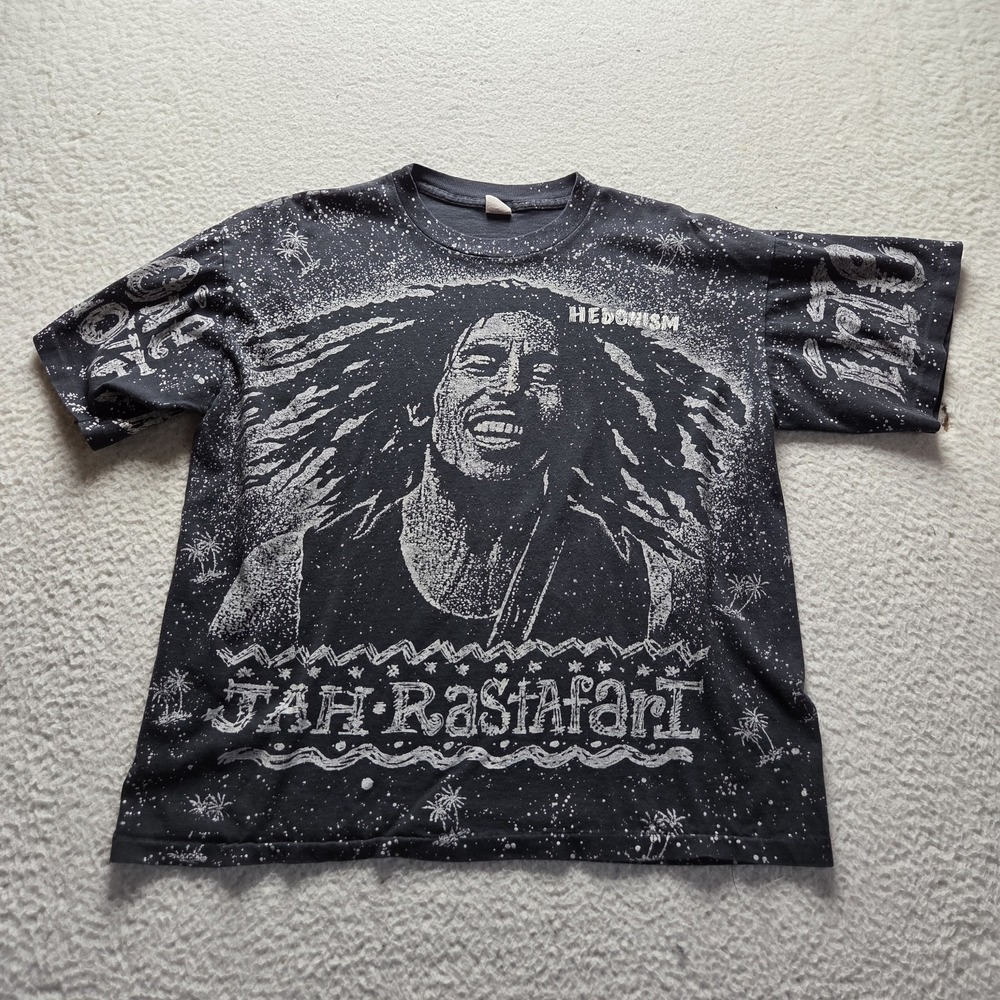 Shirt Mens XL Black Jah Rastafari One Love Reggae Double Sided Graphic Tee